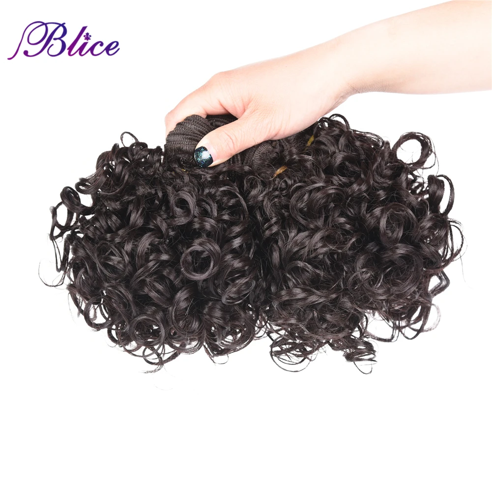 Blice 4 шт./лот синтетические короткие вьющиеся волосы для наращивания 12 дюймовый двойной уток волна для женщин пучки волос темно-коричневый ткачество