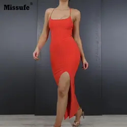 Missufe Холтер сексуальное платье для вечеринки с разрезом бюстье с открытыми плечами длинное платье vestidos женский Бандажное летнее платье 2019