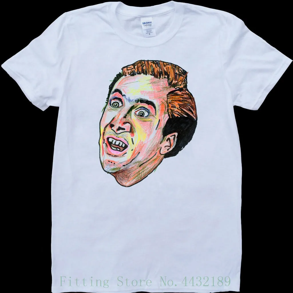 cheap Nicolas Cage Funny Men #039;s White , Custom Made T Shirt T shirt Novelty Cool Tops Men #039;s Short Sleeve Tshirt