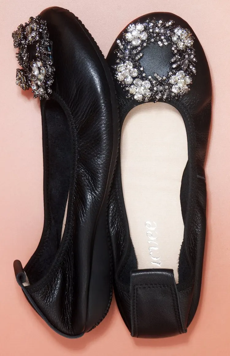 Plus Size 34-43 Ladies Flat Shoes Fashion Bling Rhinestone Women Flats Casual Genuine Leather Ballet Flats Fold Up Gold Shoes (3)