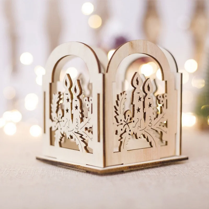 

Wooden Christmas Hollow Carved Candlestick Mosaic Candlestick Ornaments Snowman Home Garden Ornaments Dropshipping