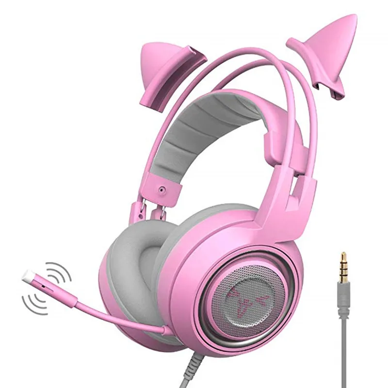 SOMIC G951S розовая игровая гарнитура с микрофоном для компьютера, ПК, видео, PS4, Xbox One, геймерские наушники с кошачьими ушками, подарок для женщин и детей