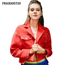 Женская мода весна осень новая отложная короткая куртка с воротником Женская Асимметричная индивидуальность красное пальто свободный высококачественный Топ Q588