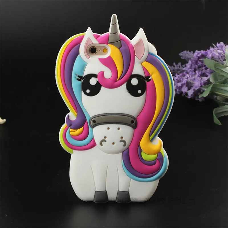 For iPhone 8 Cute 3D Cartoon Unicorn Soft Silicon Case For iPhone 5 5S