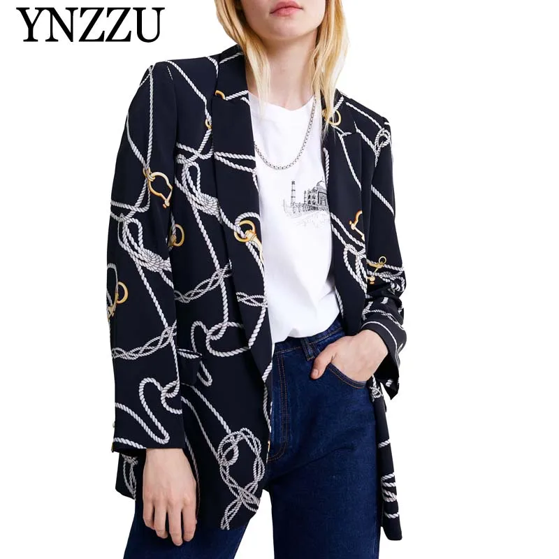 

New Design 2019 Spring Casual Blazer Women Chain Print Mid-Long Loose Women Blazer and Jackets Autumn blazer feminino AO916