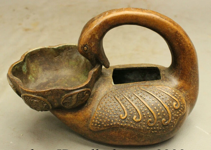 

S0434 Old Chinese Bronze Folk Culture Duck Swan Statue Shape Censer Pot Kettle Box discount 30% (C0324)