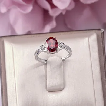 

Fine Jewelry Rings For Women Pure 925 Silver Garnet 1ct Natural Oval Red Gemstone Vintage Luxury Adjustable Wedding Ring R-GA003