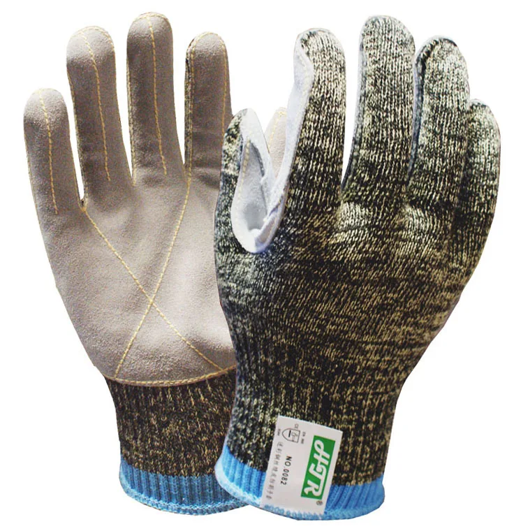 Glass Handing Safety Gloves Aramid Fiber Leather Sewed Anti Cut