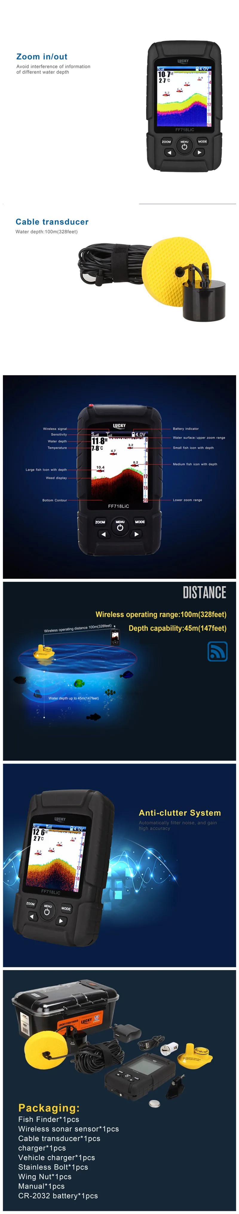 FF718LiC Deeper Sonar Echo Sounder Waterproof Fish Finder 2-in-1 Wired Wireless with Color Display Fishing Finder Shore Probe  (10)