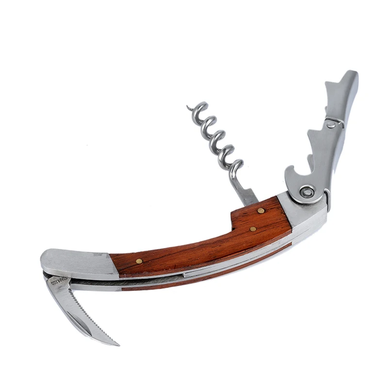 1pcWoodHandleWineBottleOpenerStainlessSteelCorkscrewWineKnifePortableBeerOpenerBar