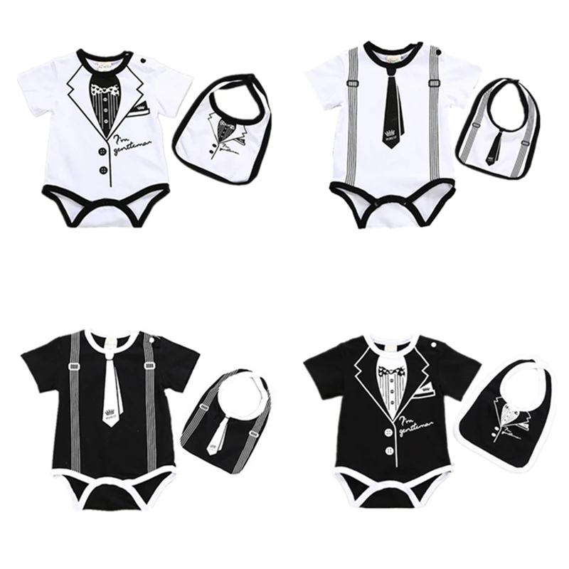 Gentleman Style Baby Boys Romper Summer Newborn Baby Clothes Black And