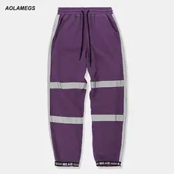Aolamegs спортивные штаны для мужчин Светоотражающие Брюки для девочек эластичный пояс Карандаш мотобрюки Jogger Высокая уличная мода хип хоп