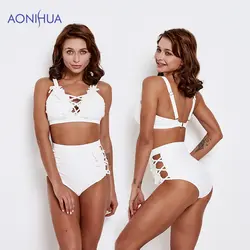 AONIHUA одежда заплыва костюм для женщин белый цвет из двух частей купальник Мягкий бюстгальтеры треугольники бикини