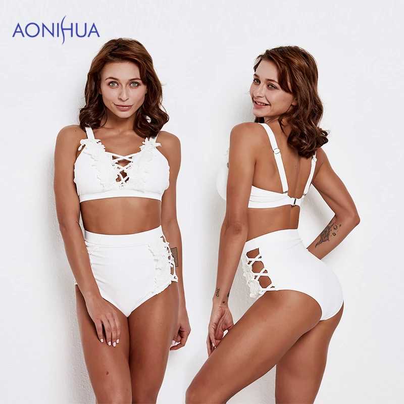 

AONIHUA Swimming Suit For Women White Color Two Piece Swimsuit Padded Bras Triangle Bikini Body suits Female Bathing Suits