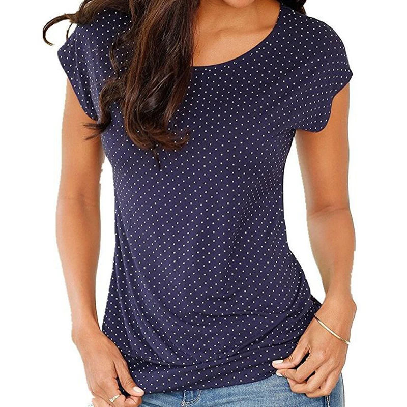 

Casual Women Short Sleeve Tops Tees Vintage Polka Dot Print Summer T Shirt For Women Slim T-shirt 2019 New Summer Tops tee