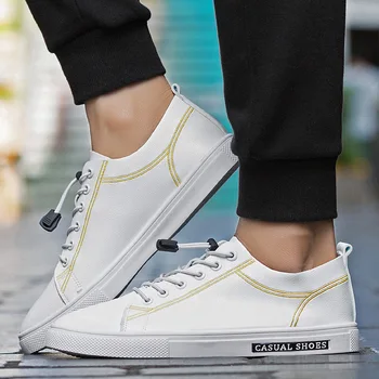 

Best selling fashion leather panel shoes men's white shoes classic wild fashion casual trend lace up comfortable men's shoes