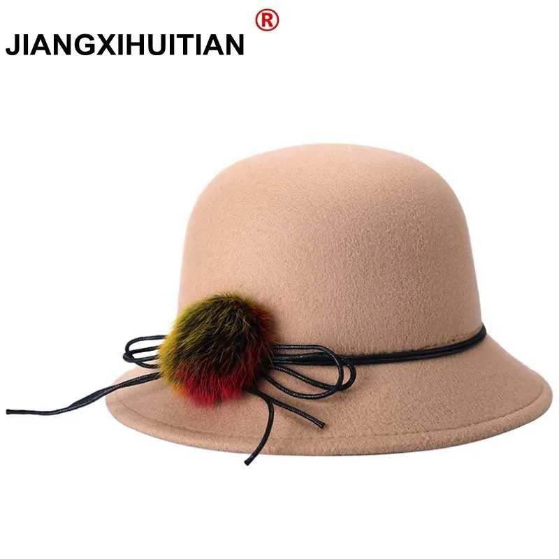 

Autumn Winter Fedora Rabbit Fur Hat for Women Fashion Casual Cap Solid Colors Gorros Cap Women's Hats Chapeau Femme
