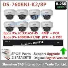 Video Surveillance System Hikvision DS-7608NI-K2/8P NVR For H.265 + 8pcs Hikvision DS-2CD3145F-IS 4MP IP Camera CCTV Camera