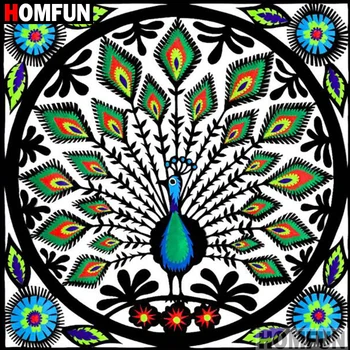 

HOMFUN Full Square/Round Drill 5D DIY Diamond Painting "Peacock pattern" 3D Embroidery Cross Stitch 5D Home Decor A14857