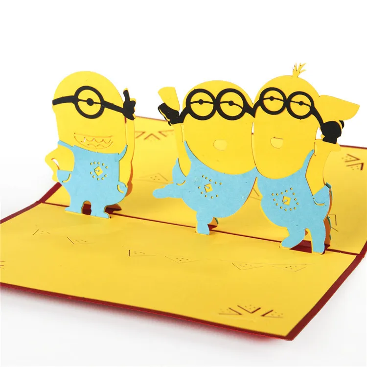 

10PCS Creative 3d handmade cute Minions paper carving birthday greeting card invitation cards for kid carton greeting cards