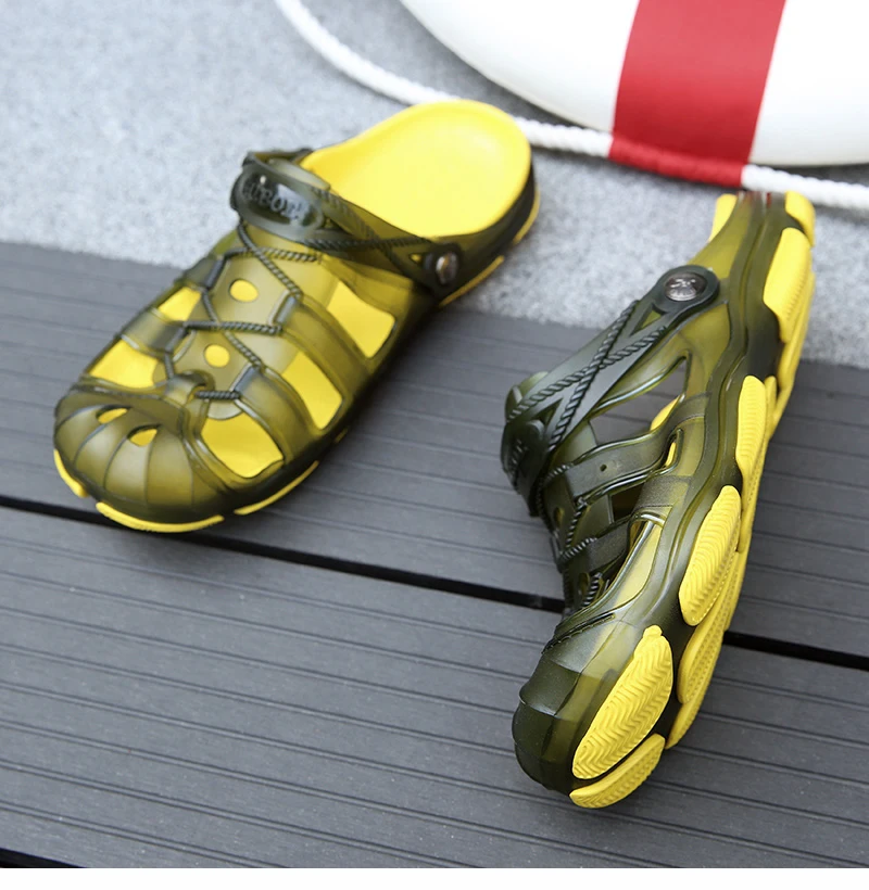 VESONAL Summer breathable Hollow out slippers men shoes Hole holes shoes Jelly male water beach slipers slides fish Plastic