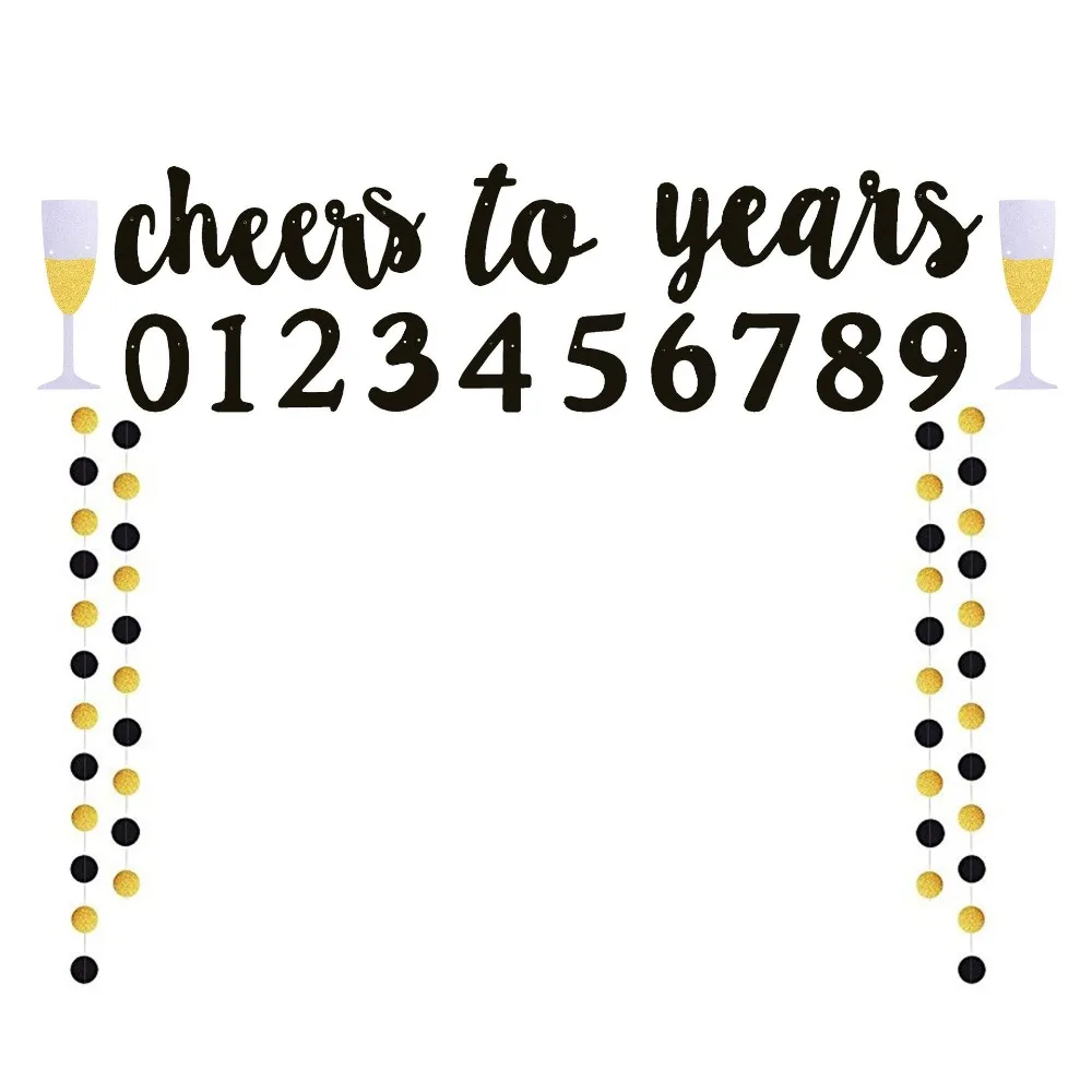 

Black Glitter Cheers To Years Banner Garland for 10th 20th 30th 40th 50th Birthday Party Wedding Anniversary Decoration Supplies