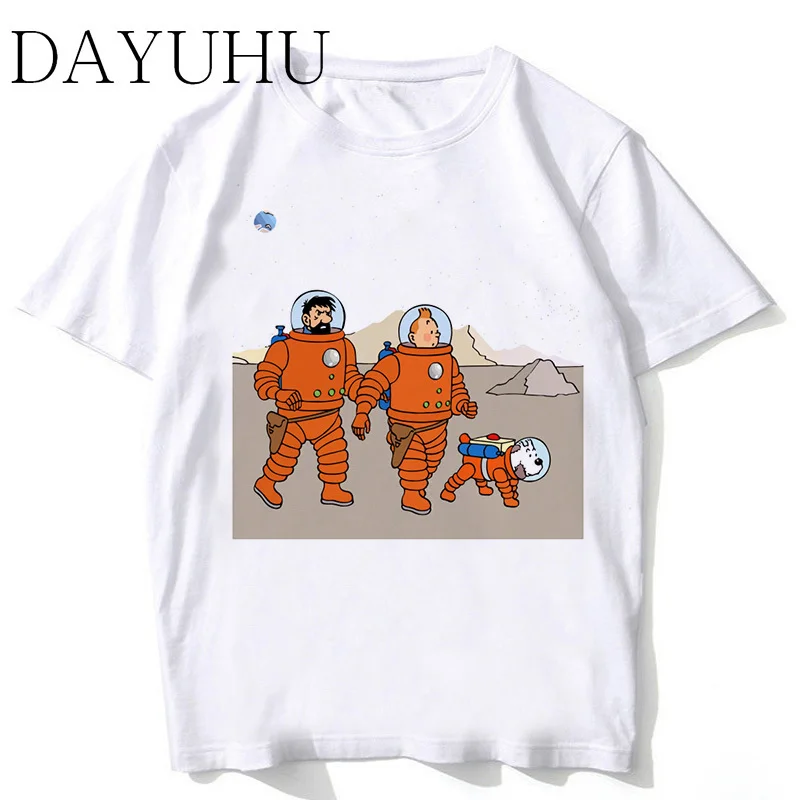 

tintin T Shirt men Summer fashion t-shirt casual white print O-Neck print male men top tees men hipster tshirt MR513