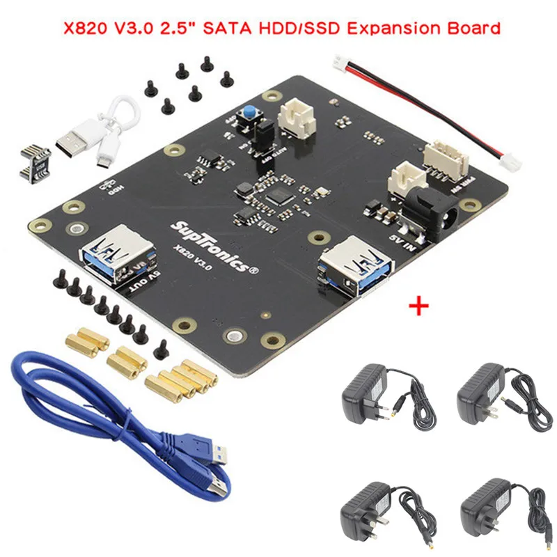 

X820 V3.0 USB Mobile Hard Disk Module 2.5" SATA HDD/SSD Storage Expansion Board for Raspberry Pi 3 B+