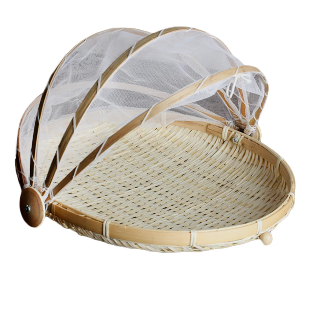 

Bamboo Tent Basket Serving Food Outdoor Picnic Pop Up Mesh Net Cover