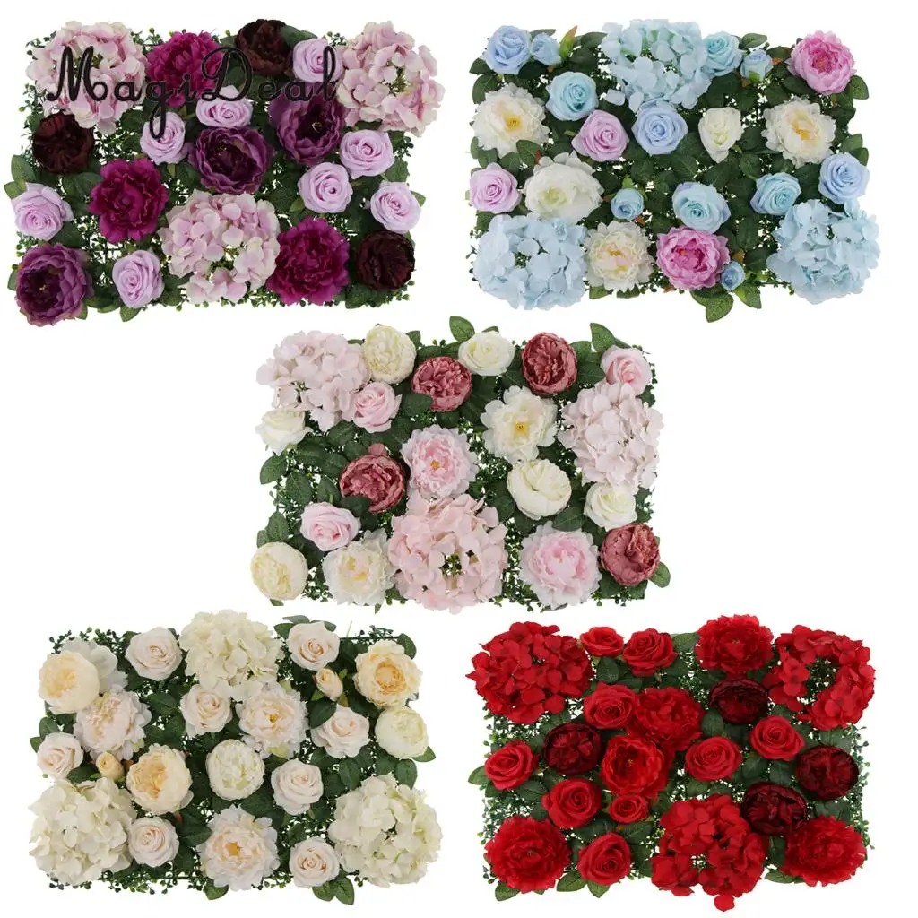 Artificial Rose Peony Hydrangea Flower Wall Panels Backdrop Blue