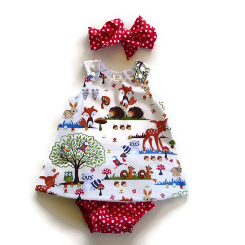 

Newborn Baby Girl Clothes Toddler Floral Headband Cartoon Dress Dot Shorts Outfits Clothes 0-24M 3pcs sets