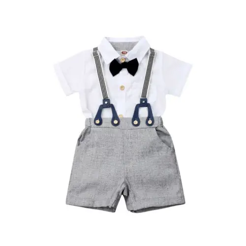 

Girl Clothes 2019 Gentleman Newborn Baby Boys Short Sleeve Tops Blouse+Bib Shorts Formal Outfit Clothes