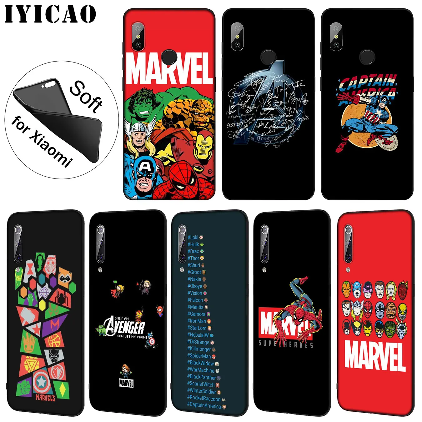 IYICAO Marvel Мстители Мягкий силиконовый чехол для телефона Xiaomi Mi 9 SE 9T CC9 CC9E 8 A3 Pro A1 A2 Lite