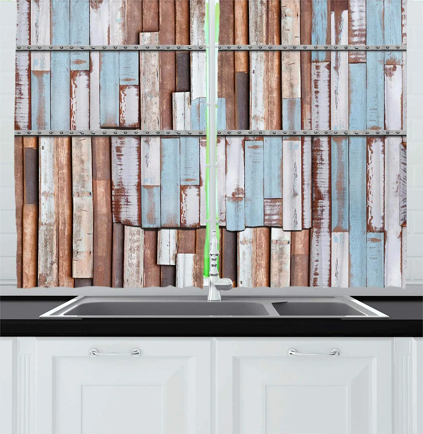 

Rustic Decor Curtains Long Wooden Planks Tree Designs on with Rusty Metal Screws Artwork Window Drapes for Living Room Bedroom