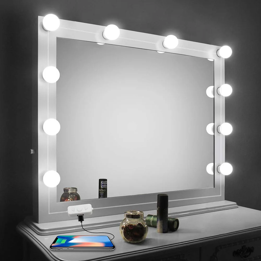  10 LED ball mirror light 3 Colors 5V USB Dimmable Women Led Hollywood Vanity Mirror Desk Light Dres