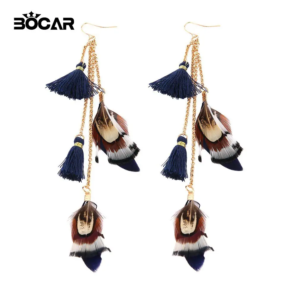 BOCAR Brand Quality Colors leaf Feather Earrings Fashion Drop Long