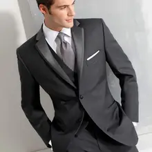 Осень темно-серый Жених Смокинги для женихов комплект из 3 предметов Slim Fit Мужские свадебные званый ужин Костюмы Best мужчина дружки костюм жениха блейзер