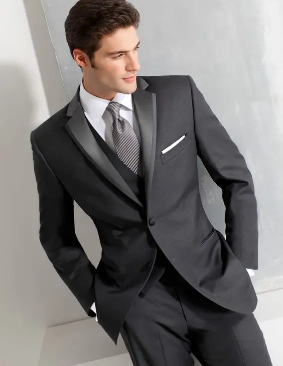 8927 5 De Réductionautomne Gris Foncé Marié Tuxedos 3 Pièces Slim Fit Hommes Mariage Bal Dîner Costumes Meilleur Homme Groomsman Costume Marié