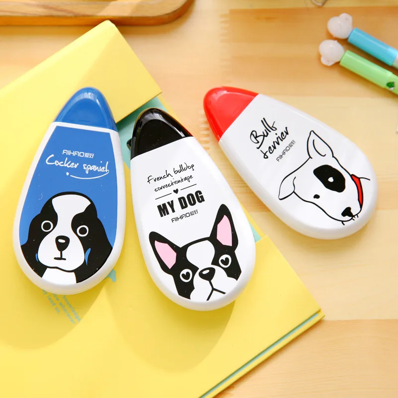  M de alta capacidad Cute Kawaii dibujos animados perro plástico corrector cinta Fluid escuela suministros estudiante