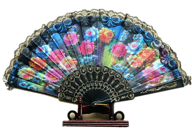 Ladies Dinette Quality Black Lace High Discount Fan Dancing Single Paragraph Unisex Sports Multicolor Grownups Plastic