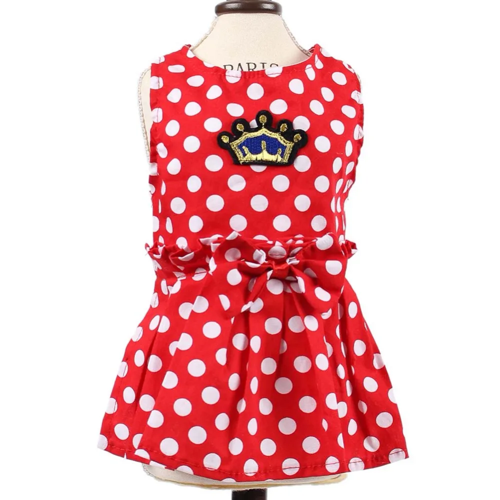 

Red Polka Dots Cat Dress with Cute Crown Bow Pleated Dress Clothes for Pets Cats Dogs katten kleding S-XXL