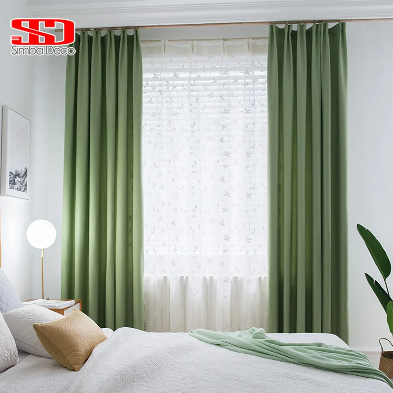 

Modern Solid Faux Linen Curtains for Living Room Plain Drapes Shade for Bedroom Window Treatments Single Panel Decorative Green