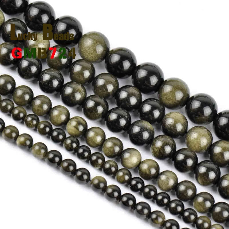 

Free Shipping Natural Stone Gold Obsidian Round Loose Beads 15" Strand 6 8 10 12 MM Diy Bracelet Necklace Jewelry Making-F00277