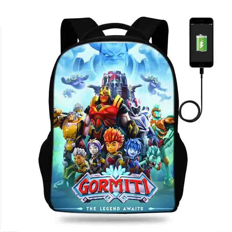 

17inch Cartoon Gormiti Backpack Multifunction USB Charge School Bag For Teenage Boys Girl Large-Capacity Mochila Travel Backpack