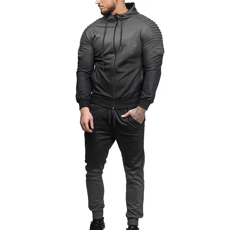 

MJARTORIA Autumn Men Gradient Color Tracksuit Set Zipper Hoodies Jacket Outwear Sweater Fitness Workout Joggers Fitness Sets