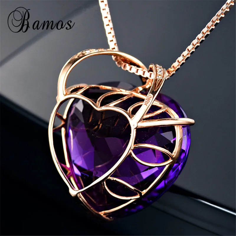 Bamos элегантное фиолетовое циркониевое ожерелье в форме сердца, винтажное розовое золото, цепочка, ожерелье для женщин, роскошное Хрустальное свадебное ювелирное изделие
