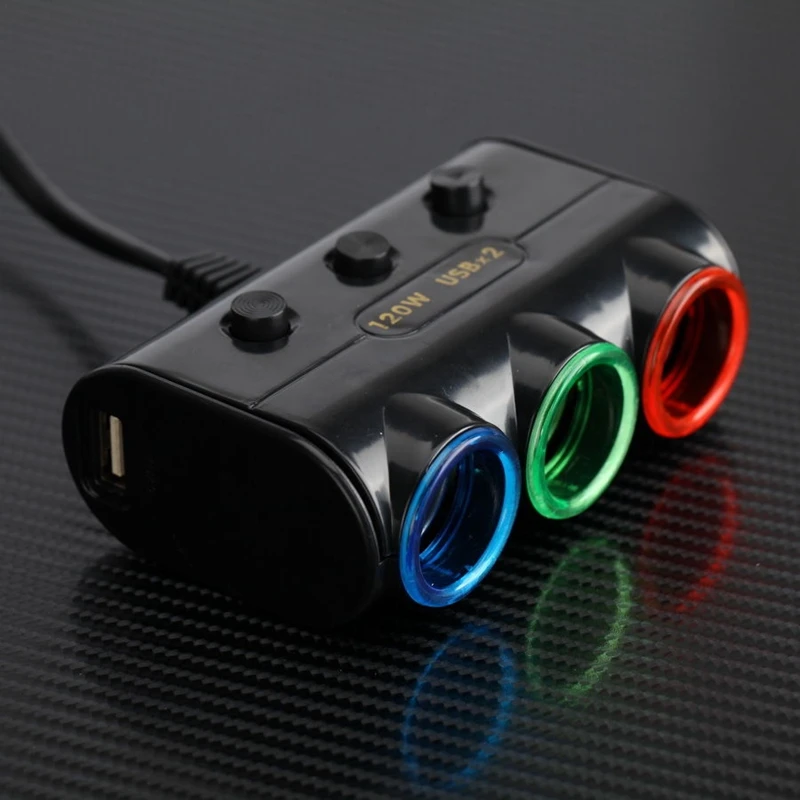 Dual USB Port 3 Way Auto Car Cigarette Lighter Socket