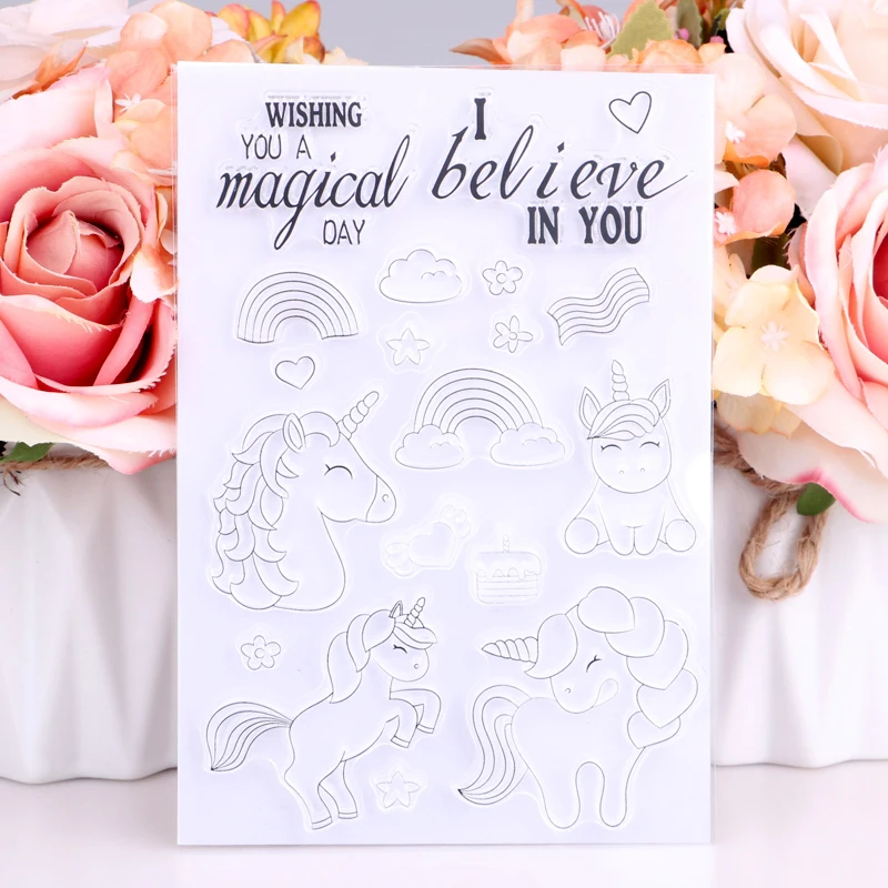 

WISHING/unicorn Transparent Clear Stampr DIY Scrapbooking Photo Album Decorative Paper Card Crafts Handmade Gift