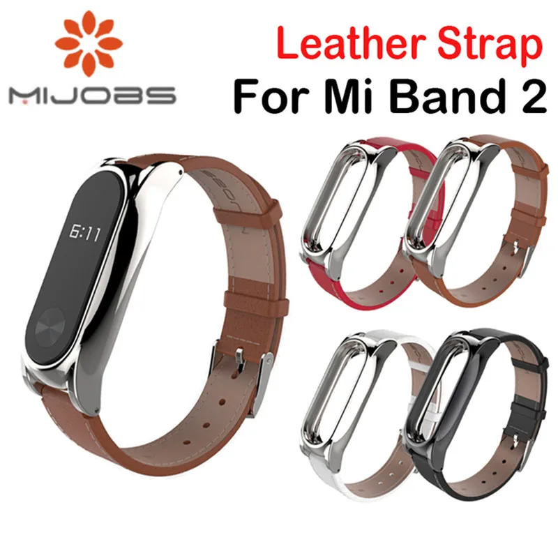 Кожаный ремешок Mijobs Xiaomi Mi Band 2 браслет с нержавеющей сталью металлическая рамка