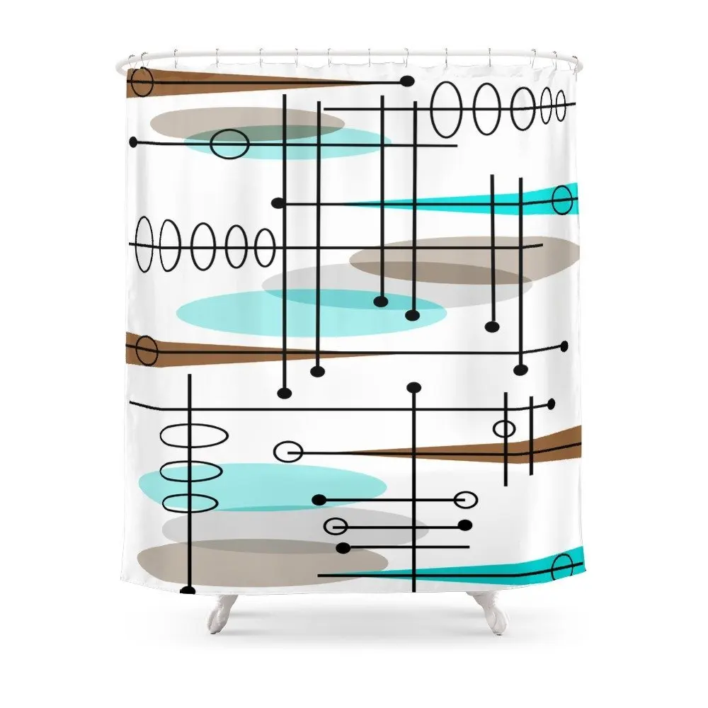 

Mid-Century Modern Atomic Inspired Shower Curtain Set Waterproof Bath Curtain For Bathroom With Non-slip Floor Mat